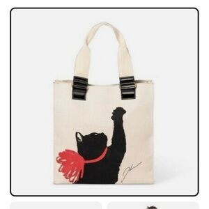 Jason Wu Canvas Tote Bag with Cat Print - Cream and Black